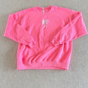 Barbie Silhouette Embroidered Sweatshirt Neon Pink Womens XL Oversized